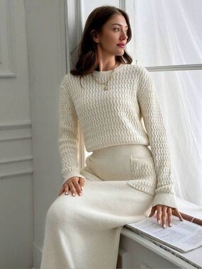 Cream Knit Sweater and Maxi Skirt Set